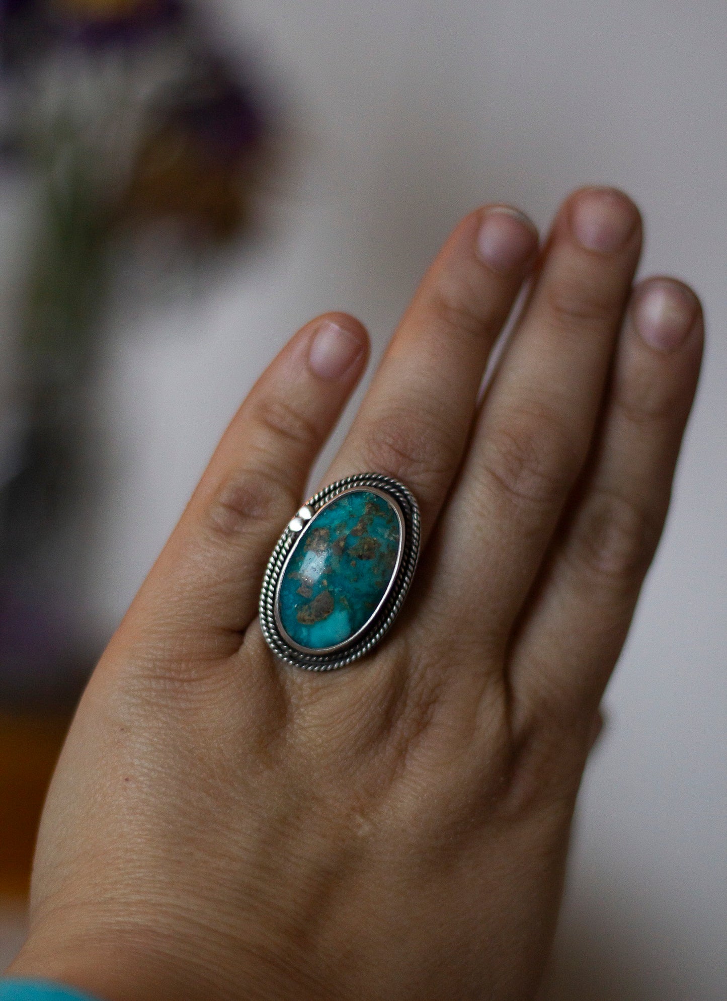 Large Oval Turquoise Ring ✦ Size 9 ✦ Handmade