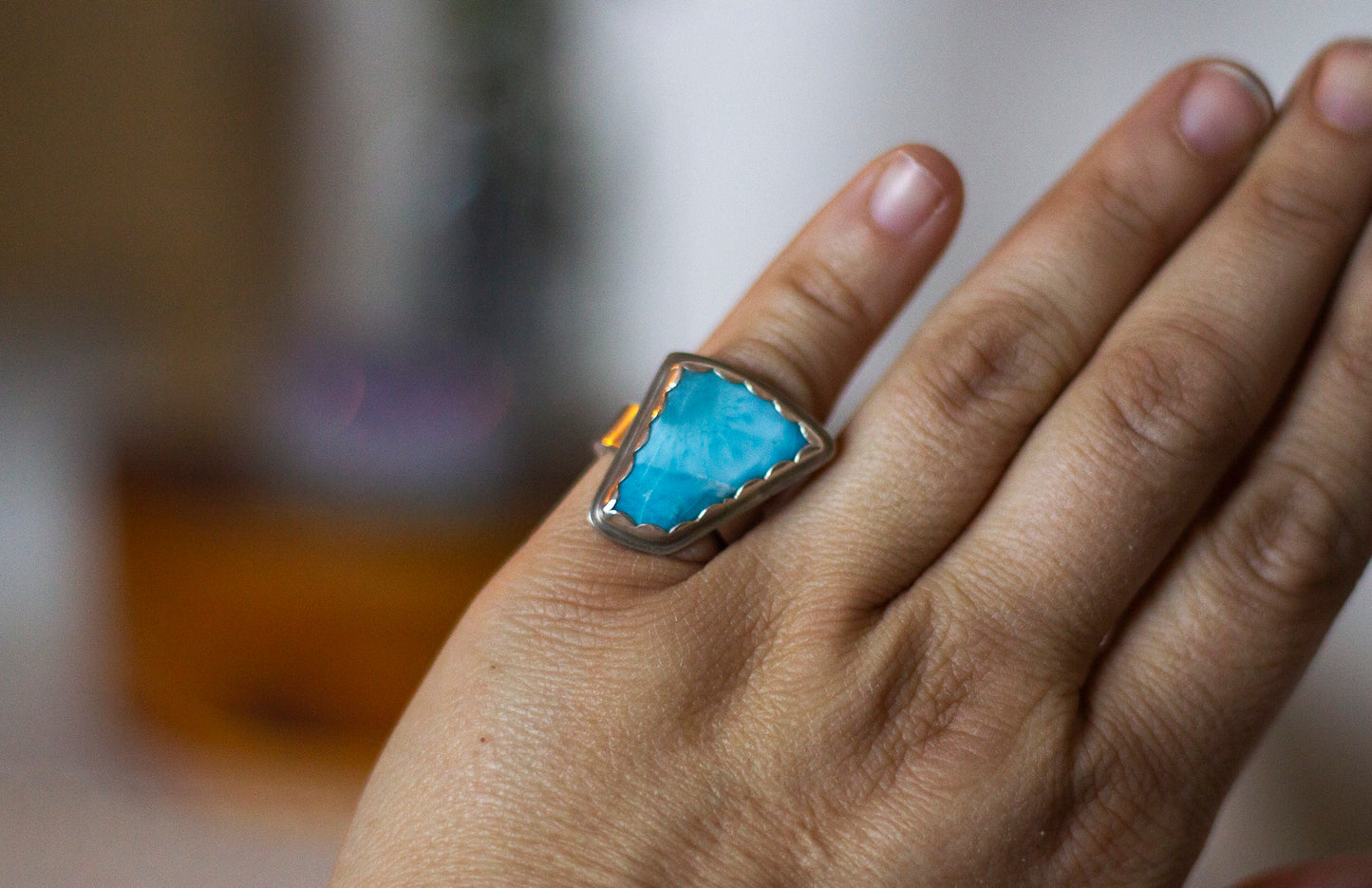 Freeform Larimar Statement Ring ✦ Size 6.5 ✦ Handmade