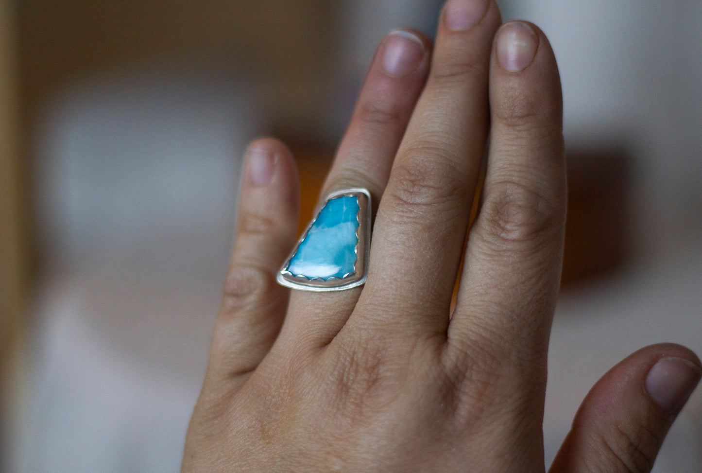 Freeform Larimar Statement Ring ✦ Size 6.5 ✦ Handmade