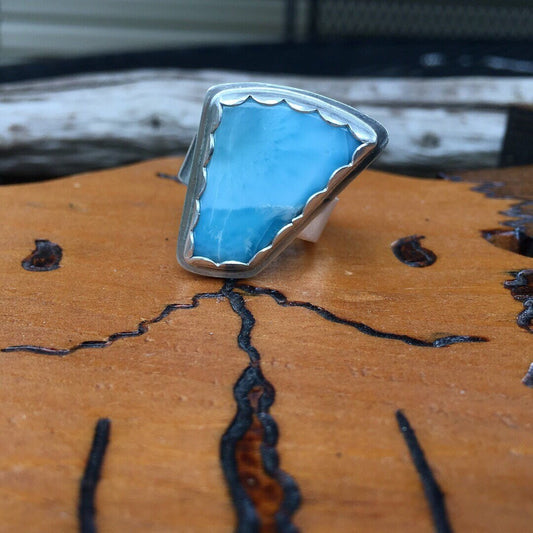 Sterling Silver & Larimar Stone Ring: Blue Moon. Sz. 6